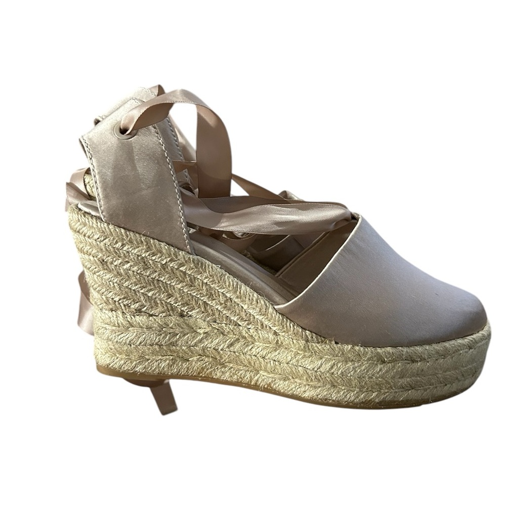 Tory Burch Blush Pink Satin Espadrille Wedge Sandals - Picture 6 of 6